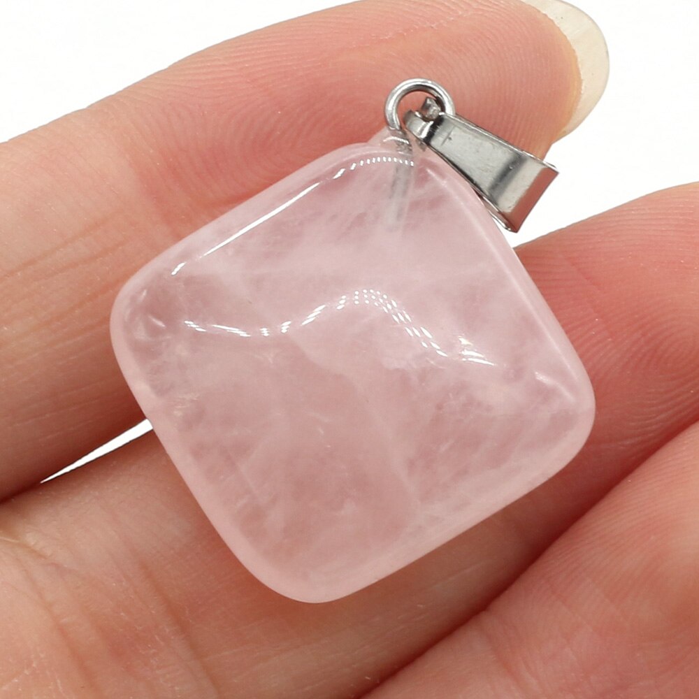 Natural Agates Necklace Pendant Square Pendant Charms for Making DIY Jewelry Necklace Pendant Size 25x25mm: Rose Quartz