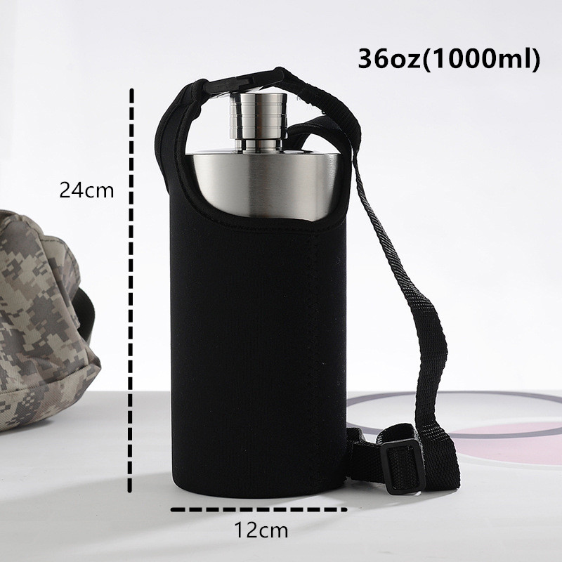 18oz/36oz Double Stainless Steel 304 Hip Flask Large Capacity Whiskey Wine Flagon Bottle Travel Drinkware: 36oz with case