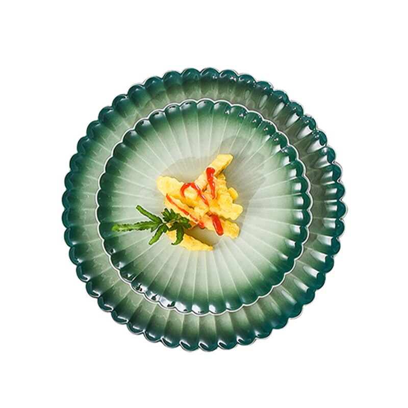 Kitchen Cutlery Set Nordic Creativity Deep Dish Dinner Plate Gradient Green Ceramic Plate Bowl Home Steak Western Food Tableware