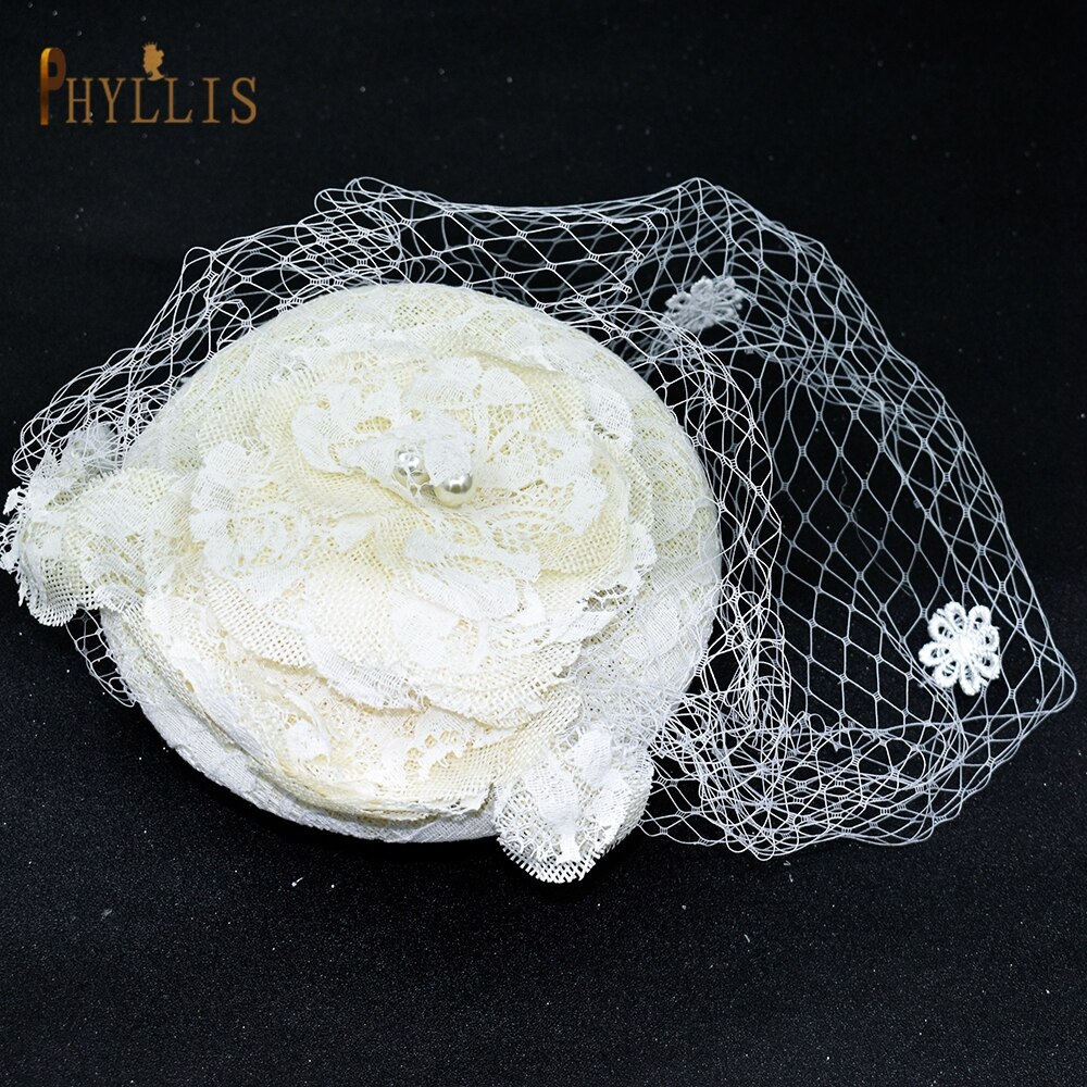 JM04 Luxury Lace Flower Tulle Birdcage Veil Headpiece Fascinator Hat Mini Wedding Bride Hat Blusher Veil Short Veil