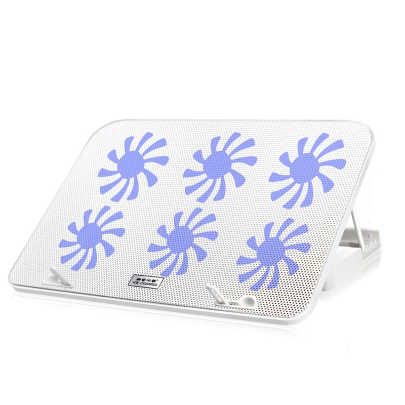 Gaming Laptop Cooler Fan 5 Heights Adjustable Notebook Cooling Base USB Powered with 6 Quiet LED Fans for 11-18inch: WHITE