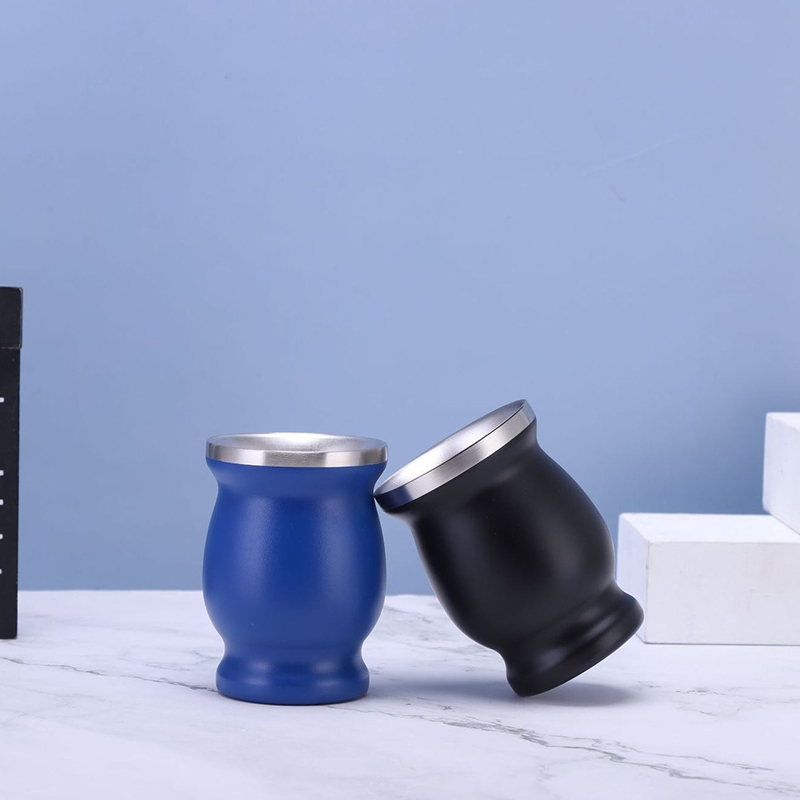 Unisex Yerba Mate Teacup, 8oz Solid Color Stainless Steel Insulation Cup with Straw Brush for Household Office