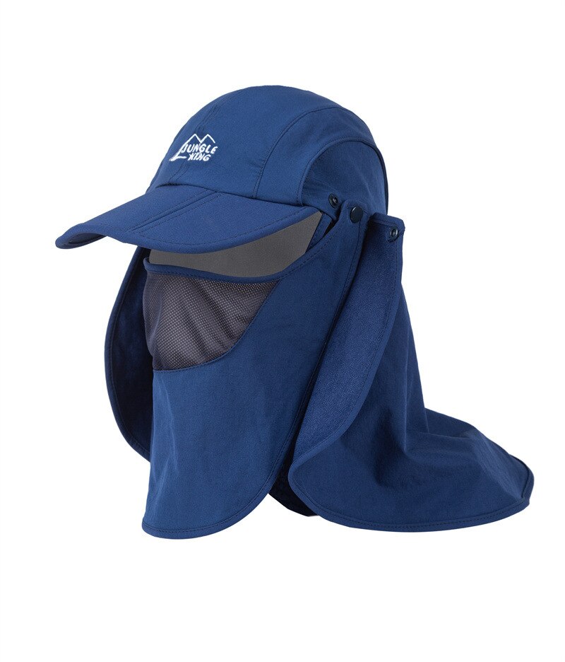 JUNGLE KING – chapeau de pêche unisexe, casquette de Protection solaire en plein air avec couvercle à rabat amovible pour le cou, pour la randonnée, MZ45,: Bleu