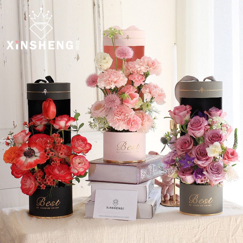 11x35cm fleur emballage fleuriste Bouquet Floral emballage papier cylindre boîte fleurs étanche Portable fleur panier
