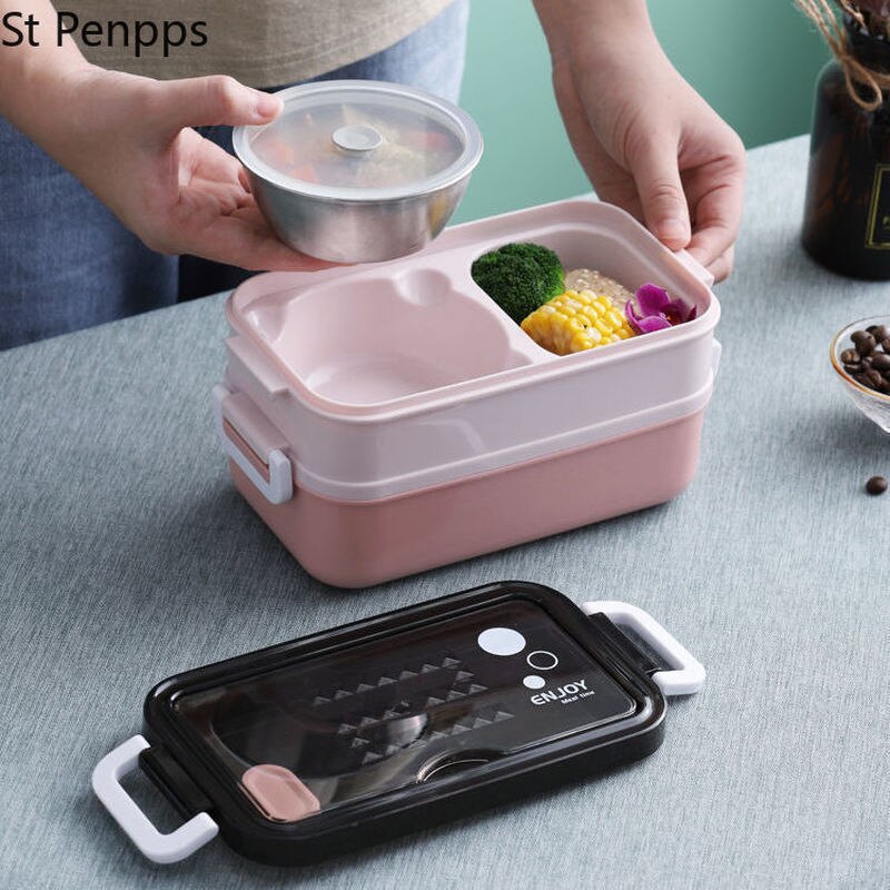 Lunch Box Bento Box Voor School Kids Kantoormedewerker 2 Lagen Microwae Verwarming Lunch Container Voedsel Opbergdoos