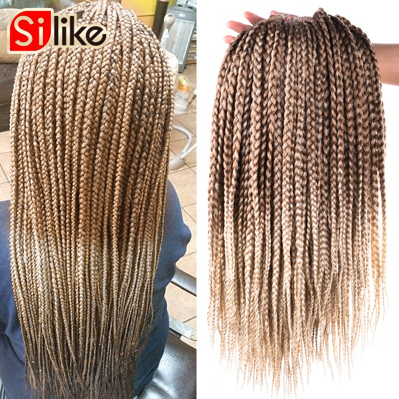 Silike-extensiones de cabello sintético degradado, de 3S caja pequeña, trenzas de ganchillo, 24 raíces, 18 ", Micro croché, peinados trenzados