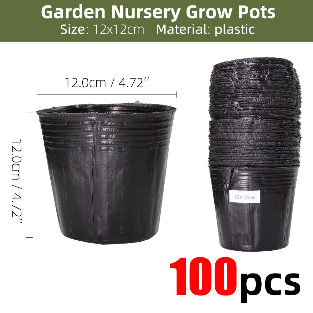 20-300PCS 15 Sizes of Plastic Grow Nursery Pot Home Garden Planting Bags for Vegetable Flowers Plant Container Starting Box: I-100PCS