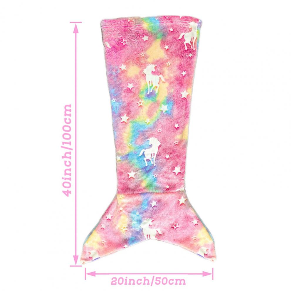 100*50Cm Zeemeermin Staart Deken Slijtvast Vriendelijk Voor Huid Ademende Lichtgevende Pluche Flanellen Fleece Deken Peuter Zeemeermin