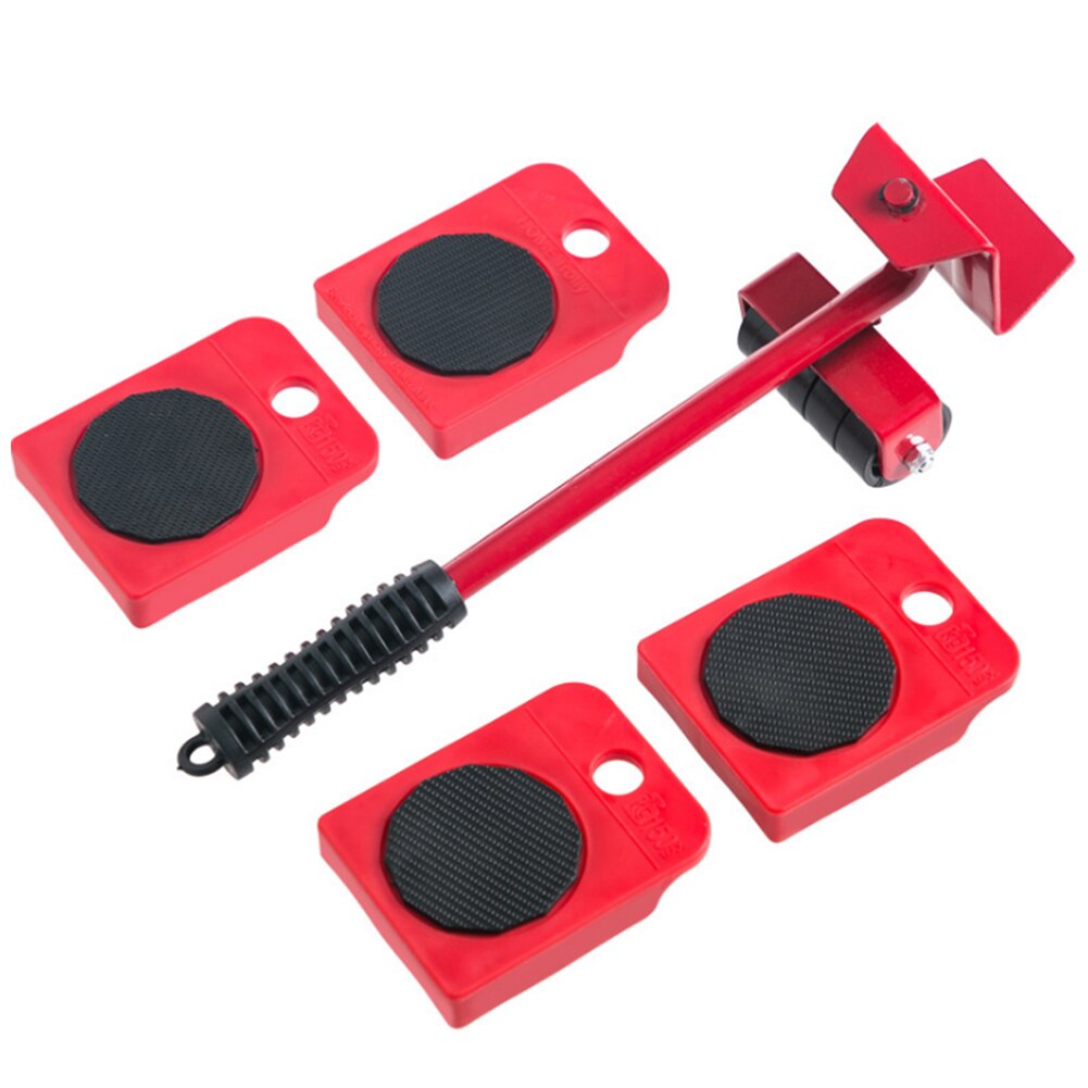 5Pcs Furniture Transport Roller Set Removal Lifting Moving Tool Heavy Object Mover Household Furniture Mobile Slides Trolley: Red