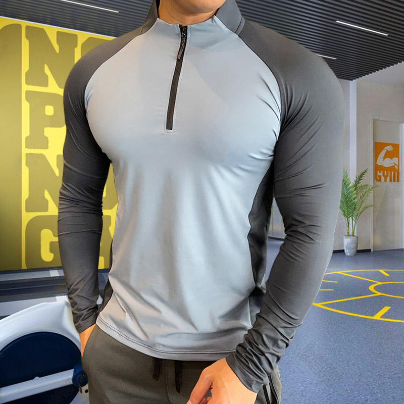 Camisetas de entrenamiento para entrenador físico para hombre, Tops, sudadera de compresión para entrenamiento de gimnasio, camiseta de fútbol para correr, ropa deportiva de cuello alto: XXL / Beige