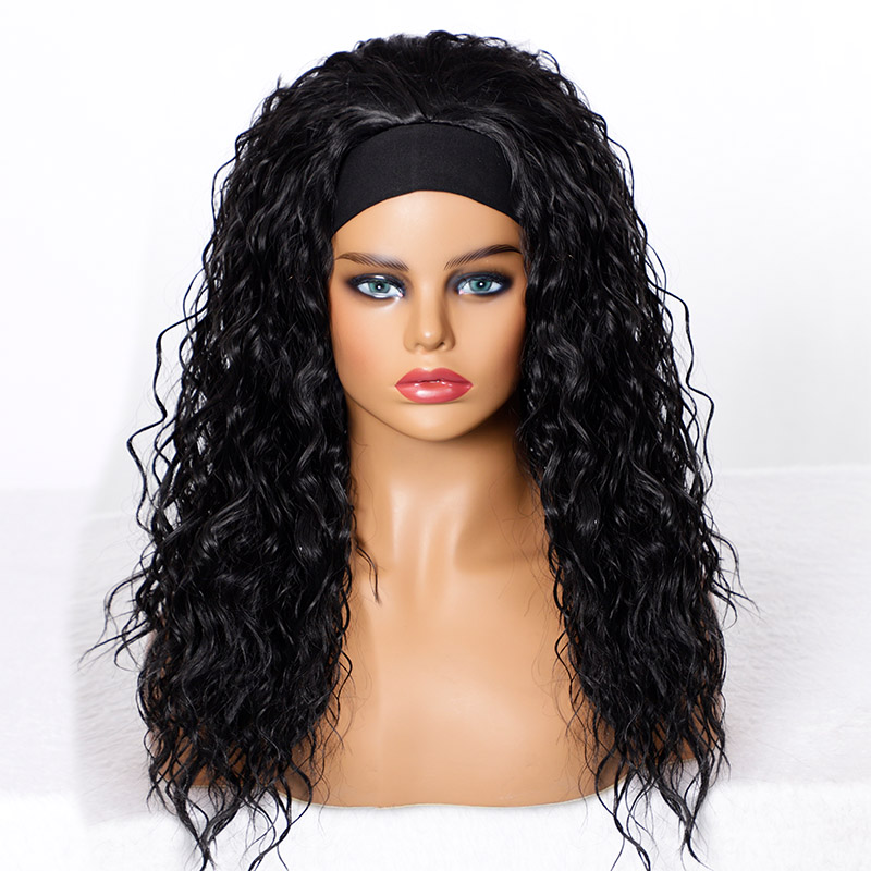 Amir Synthetic Half Wigs for Black Women Afro Kinky Curly Headband Wig Puffy Thick Scarf Wig Heat Resistant Black Brown: J450