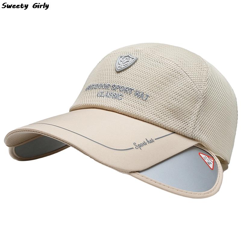 Retractable brim sports caps korean style cycling sun hat breathable baseball cap women's outdoor golf fishing hats new: White