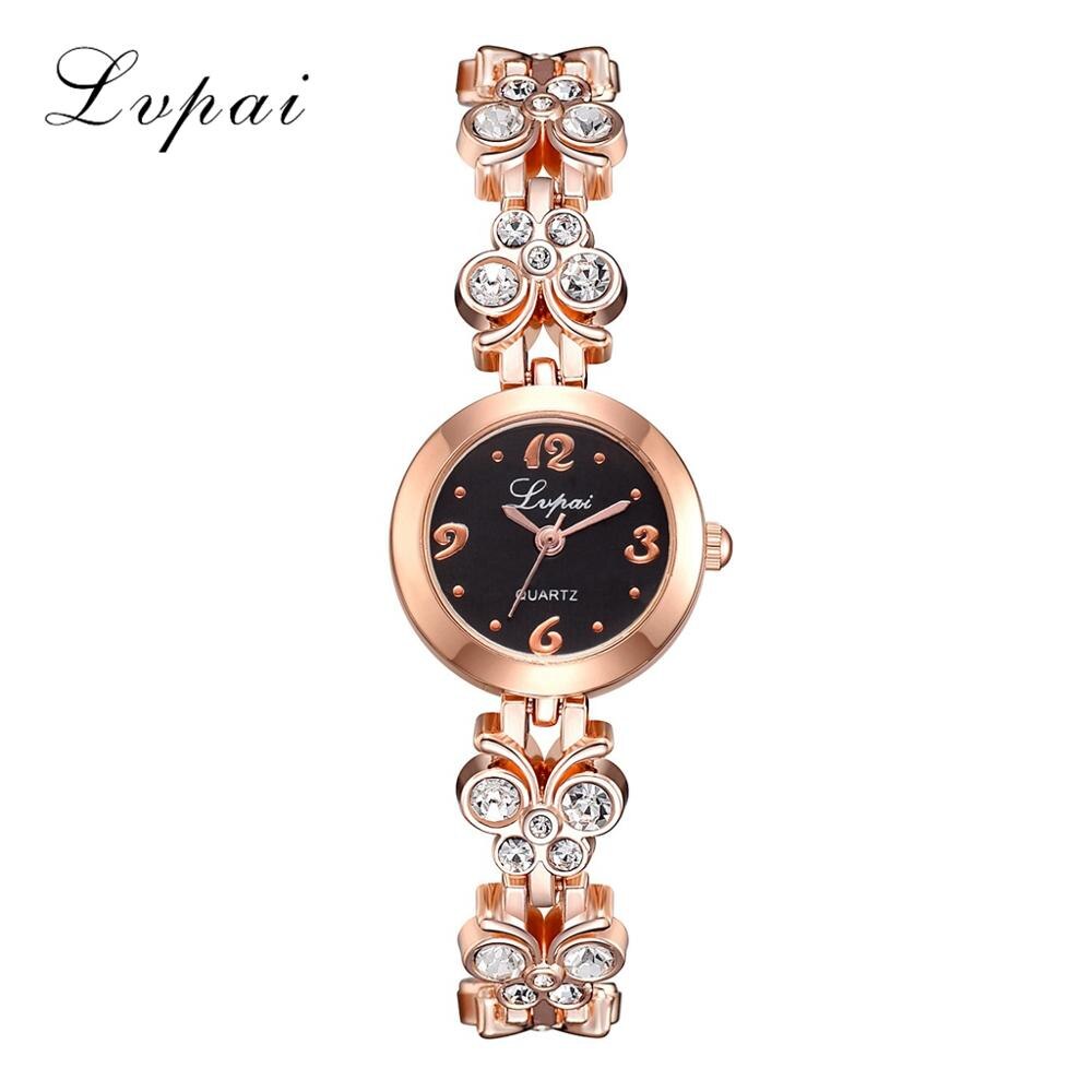 Women Quartz Ladies Bracelet Watches Diamond Steel Strap Luxury Brand Lvpai Wristwatch Clock Relogio Feminino: Rose Gold Black