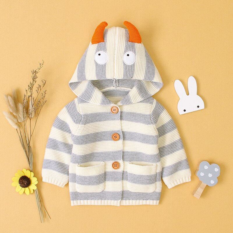 PatPat Spring and Autumn Baby Cute Knitted Striped Button Sweater with Pocket Sweaters & Hoodies Sweaters
