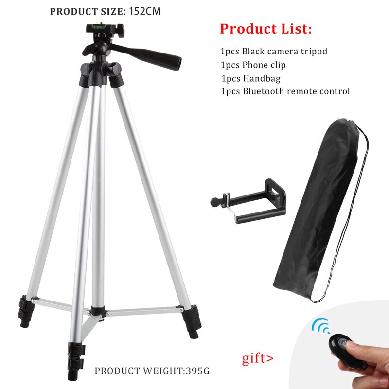 102/132/152cm Flexible Mobile Tripod Stand For Smartphone Dslr Camera Tripod Holder With Bluetooth Remote For Selfie Photography: 152cm silver set