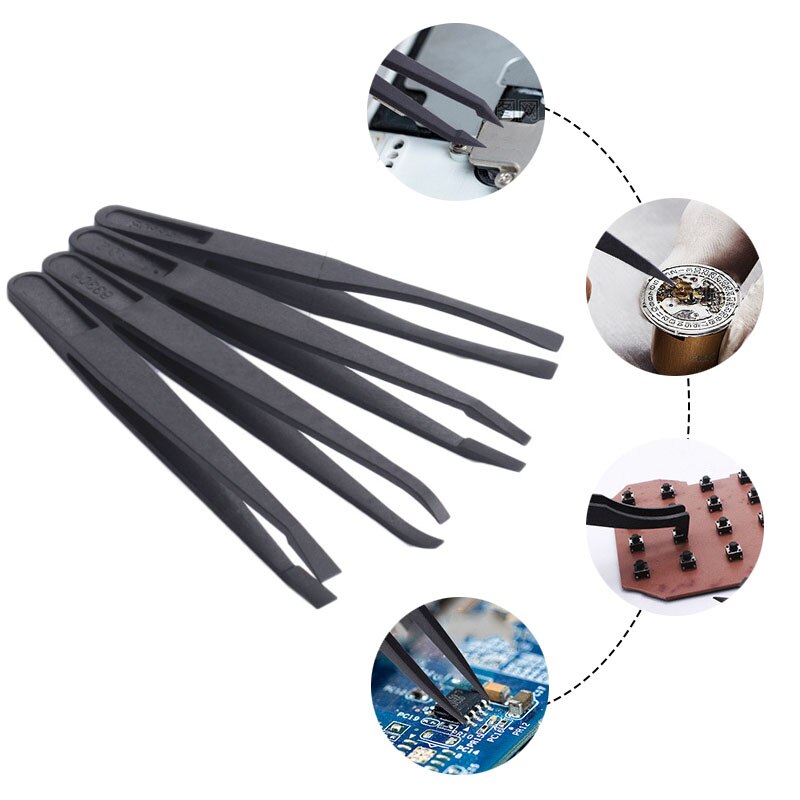8Pcs Anti-static Carbon Fiber Electronic Tweezers Kit Plastic Precision Tweezers ESD Curved Straight Forceps For Laboratory Work