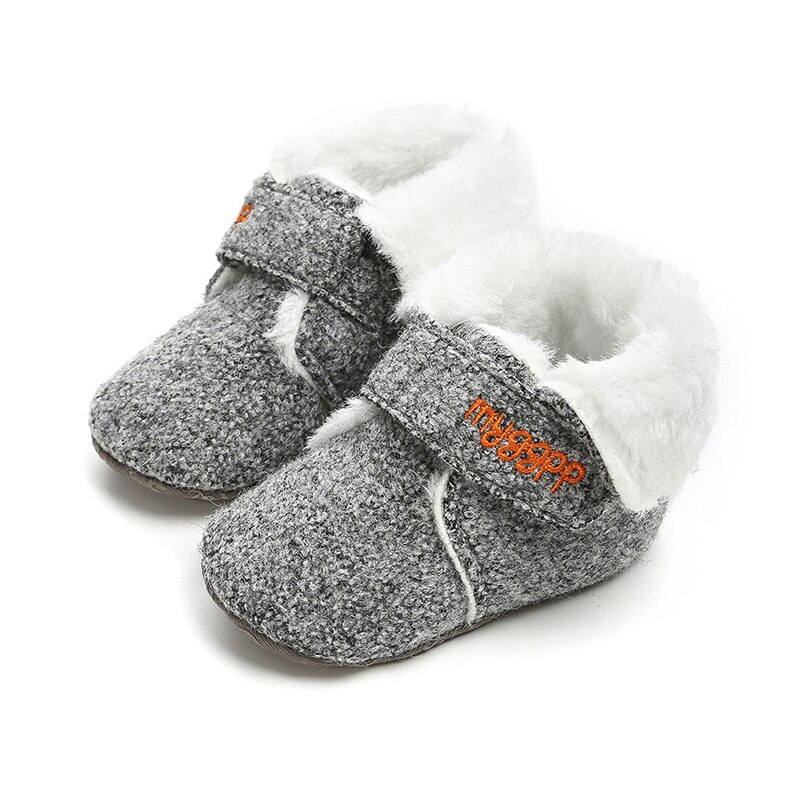 Winter Baby Shoes Solid Color Soft Warm Plush Non-slip Infant Boy Girl Boots Kids Children Ankle Shoes Snow Boots: gray / 7-12 Months