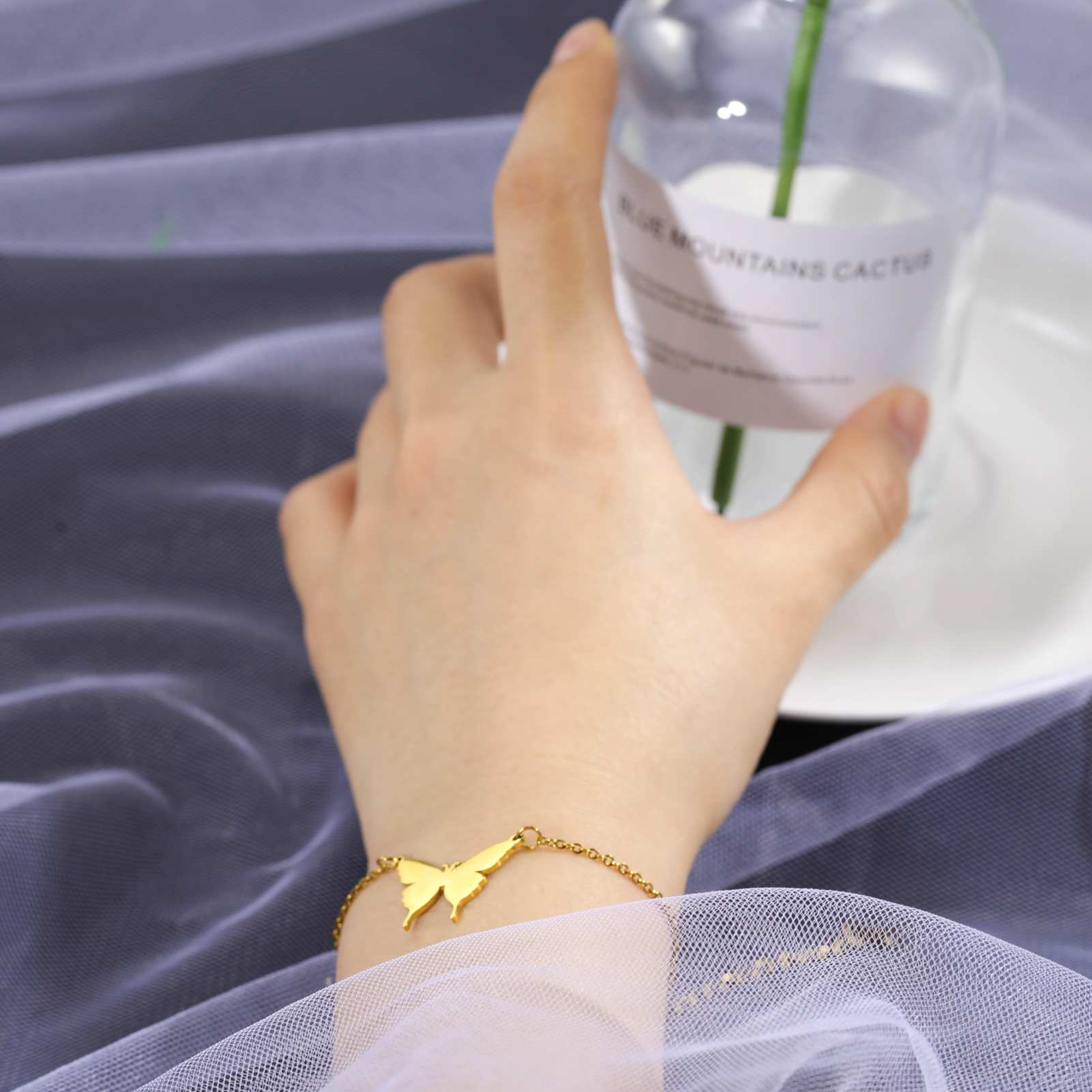 Vrouwen Verstelbare Armband Vlinder Hanger Armband Roestvrij Staal Voor Vrouwen Mode-sieraden Bruidsmeisje