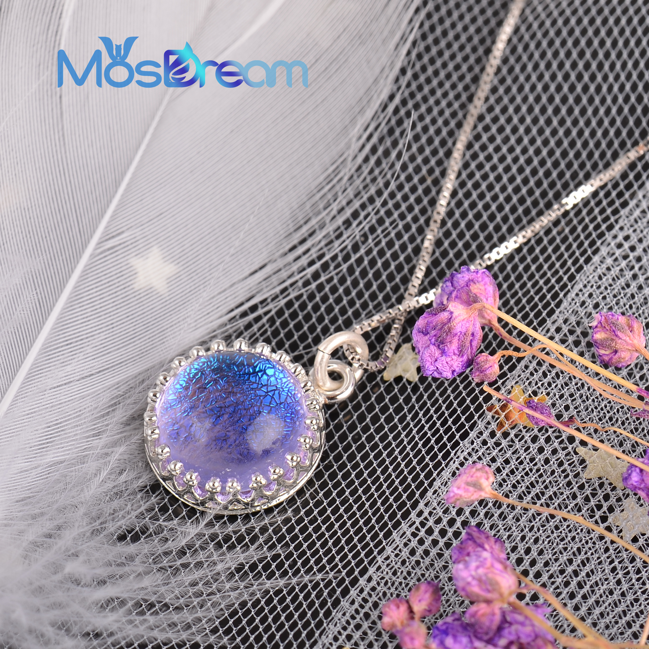 MosDream Heilige Ghost Edelsteen Hanger Ketting Magic Elegante blauw-violet gradiënt s925 zilveren Ketting voor vrouwen Romantische Lucky G