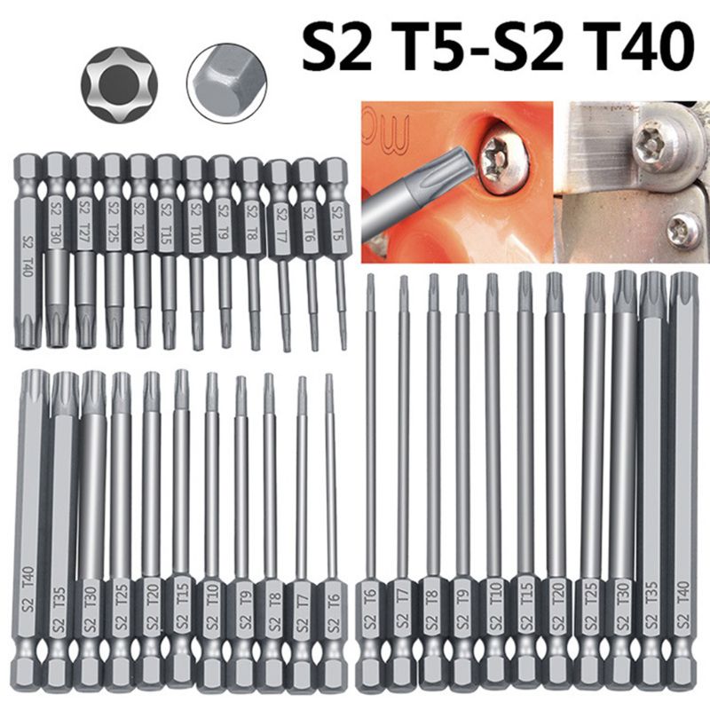 11/12pcs Tamper Proof Security Drill Bit Set Torx Screwdriver Flat Head 1/4" Hex