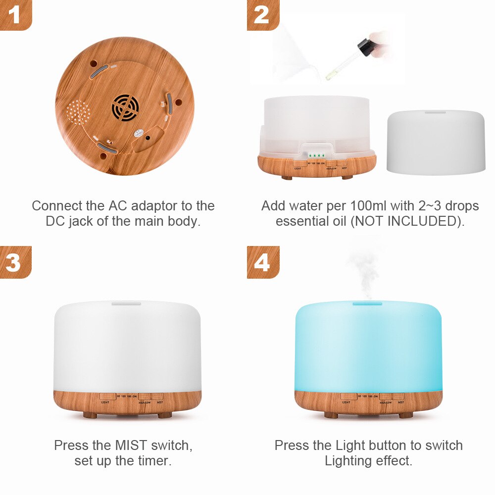 1000Ml Aroma Diffuser Ultrasone Luchtbevochtiger Aromatherapie Essentiële Olie Mist Maker Met Afstandsbediening Nachtlampje Voor Thuis