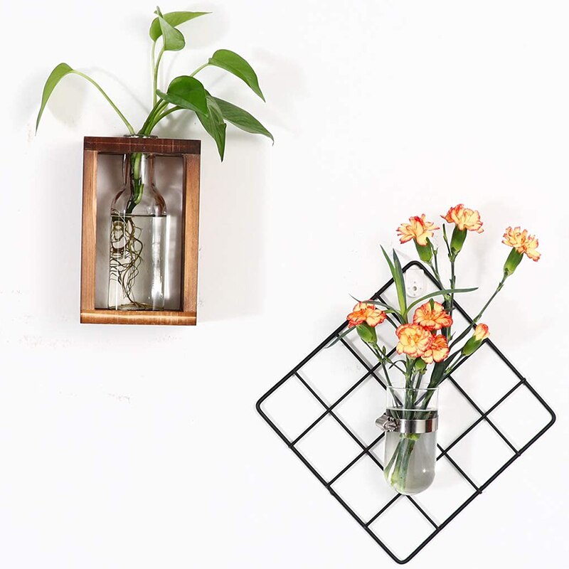 2 panneaux de grille murale en fil laqué, avec verre de plante mural suspendu Pot de fleur support de plante à Air