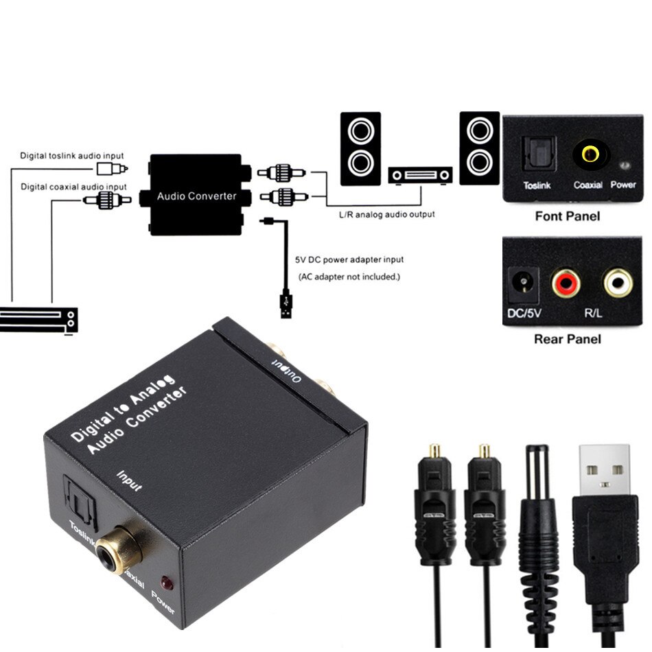 Digitaal Naar Analoog Audio Converter Digitale Optische Coaxcoaxialtoslink Naar Analoog Rca L/R Audio Converter Adapter Versterker