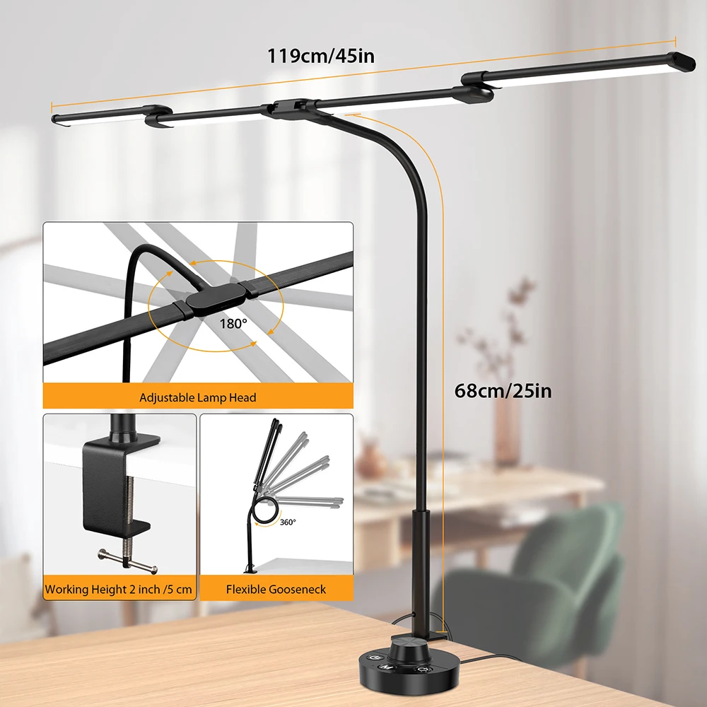LED bureaulamp met klem Architect bureaulamp voor thuiskantoor Ultra heldere auto-dimmende PC-lamp Traploos dimbare tafellamp