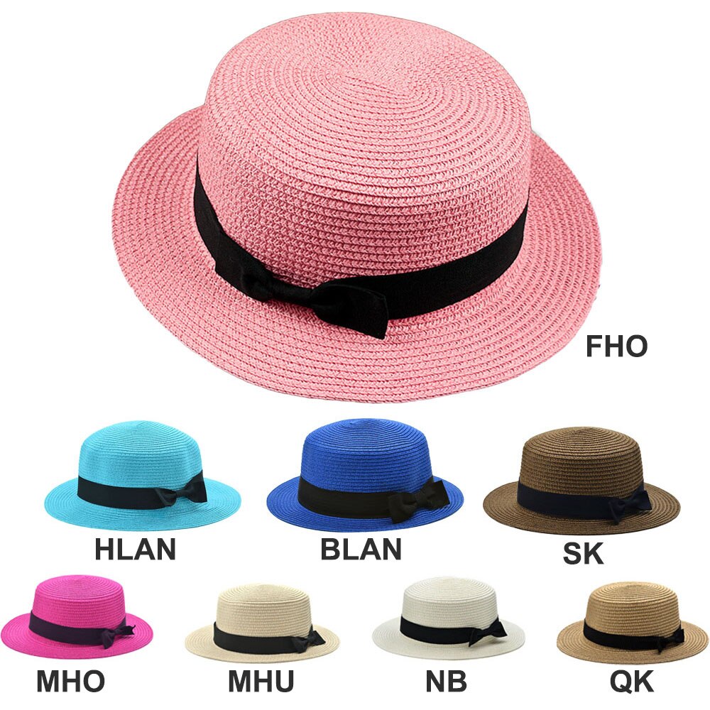 Betoverende opvouwbare unisex strik ronde platte rand strohoed zomer strandpet