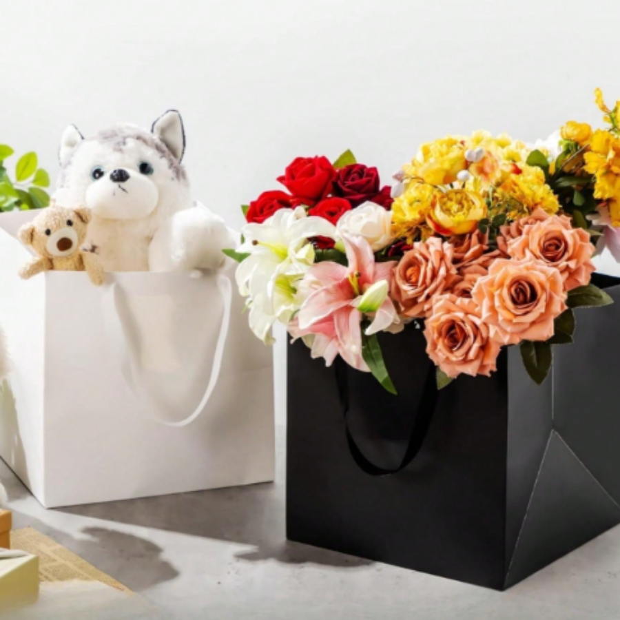 3PCS Large White Kraft Paper Bags with Handles Square Bags Bulk, Large Shopping Merchandise Bags, Wedding Bags, Birthd