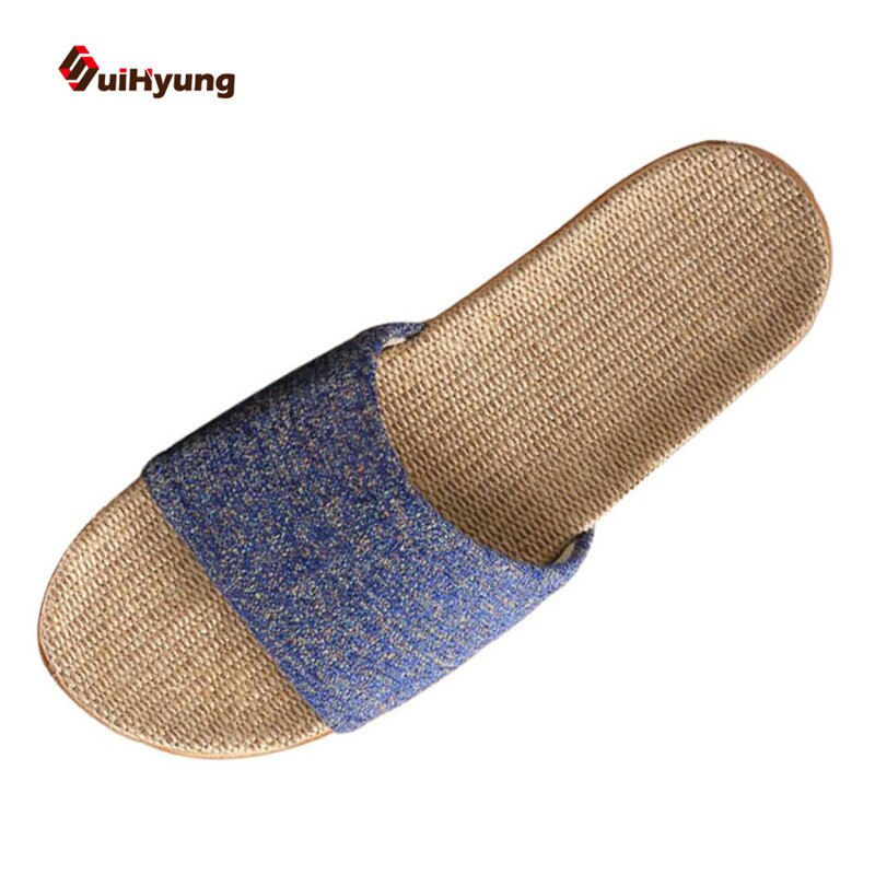 Suihyung Men Flax Slippers Summer Indoor Floor Slippers Casual Flat Slides Soft Bottom Non-slip Male Flip Flops Man Linen Shoes