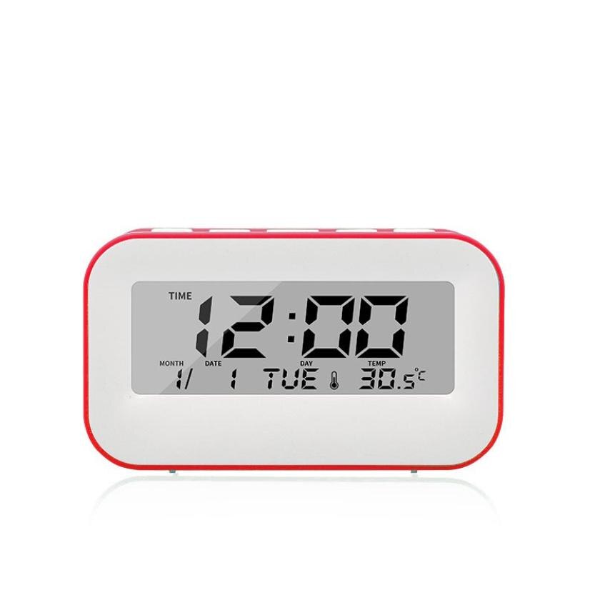 Despertador musical digital de mesa, electrónico, de escritorio, con recordatorio de cumpleaños, para decoración del hogar, reloj inteligente, reloj de mesa con función de repetición.: Rojo