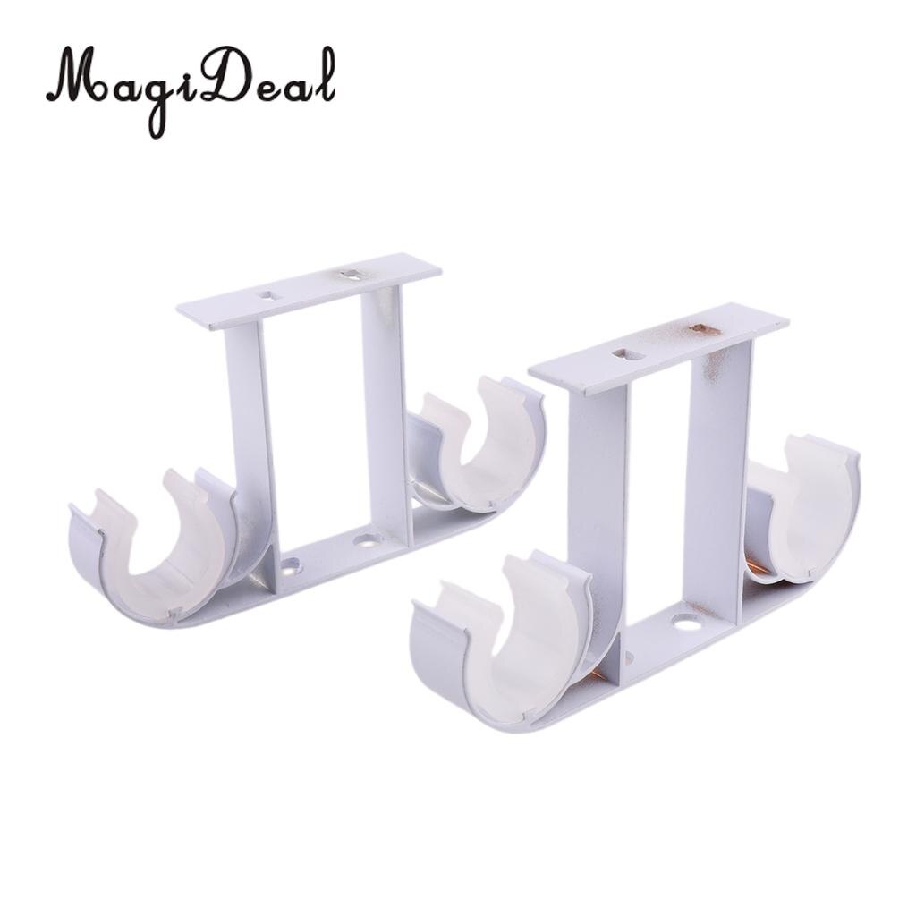 2x Aluminium Gordijnroede Pole Muur Beugels Haak Houder Dubbele Stang: White