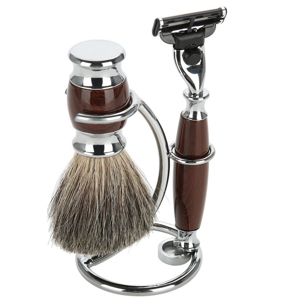 Mænd til barbering værktøj holder 2 in1 sølv kompakt rustfrit stål buet barberbørste manuelle barberstativ holdere skæg ren barbermaskine