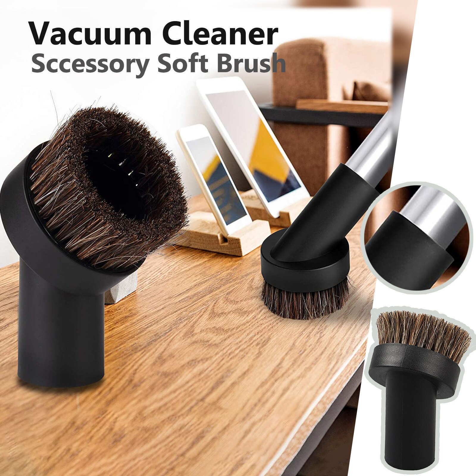 In Stock Vacuum Cleaner Sccessory Soft Brush 1.25Inch Round Horse Hair Dusting Brush Replace Soft Brush For Vacuum Cleaner