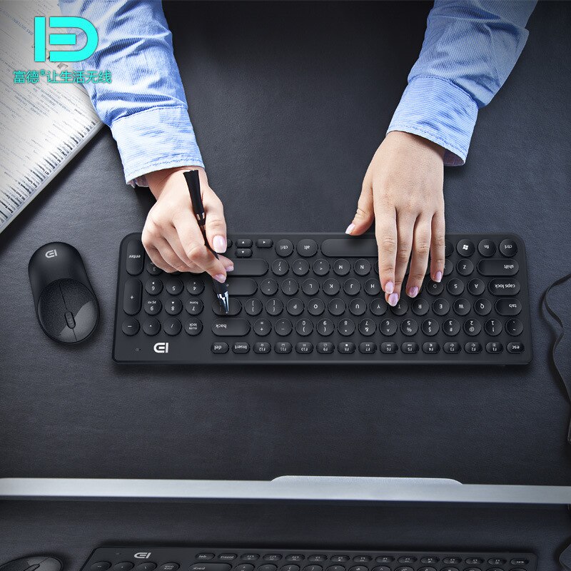 2.4g Wireless Keyboard and Mouse Set Punk Round Keyboard Cap Mute Power Saving Office household Wireless Keyboard