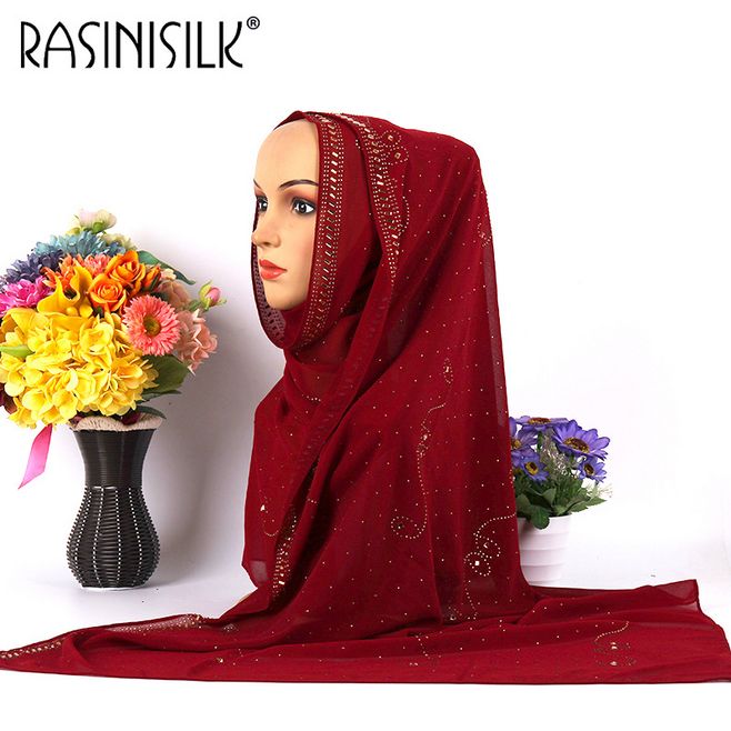 en promo | Promo! Foulard musulman en mousseline de soie pour femmes | Écharpe supérieure avec des strass et des diamants scintillants, écharpe longue et châle, foulard de style islamique malaisien