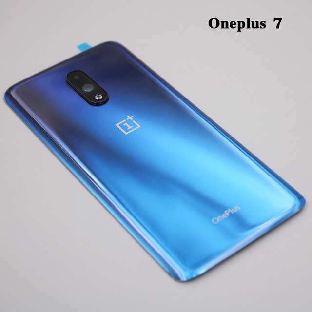 Original Oneplus 1 + 1 + 7 T 7 T carcasa trasera de vidrio de la puerta trasera Reparación de reemplazo de teléfono caso 7 7 T Pro con lente de la cámara: 7 Bright Blue