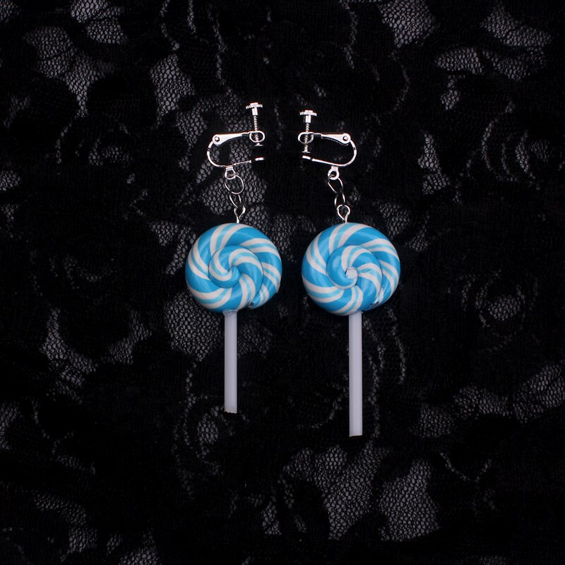 cute lollipop clip on earrings women novelty childhood sucker sugarplum sweetmeat clip earring without piercing