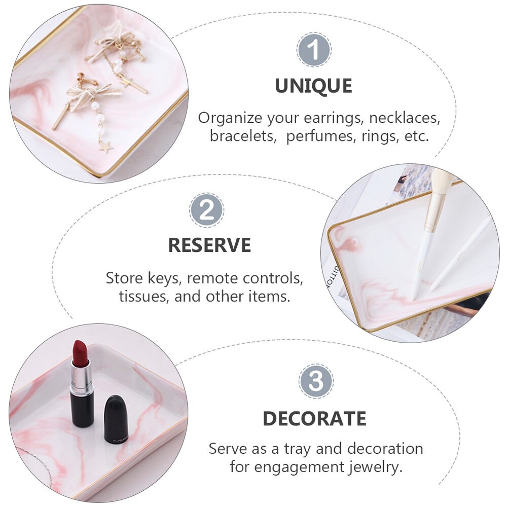 1Pc Jewelry Tray Marbling Ceramic Jewelry Plate Earring Tray Necklace Tray for Store Home