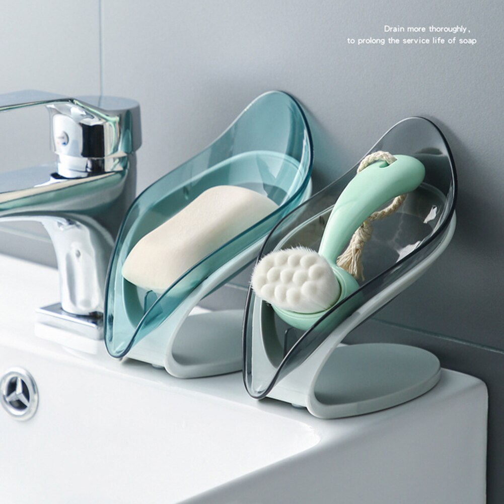 Leaf Shape Soap Box Drain Soap Holder Box Bathroom Shower Soap Holder Dish Storage Plate Tray Bathroom Supplies Bathroom Gadgets