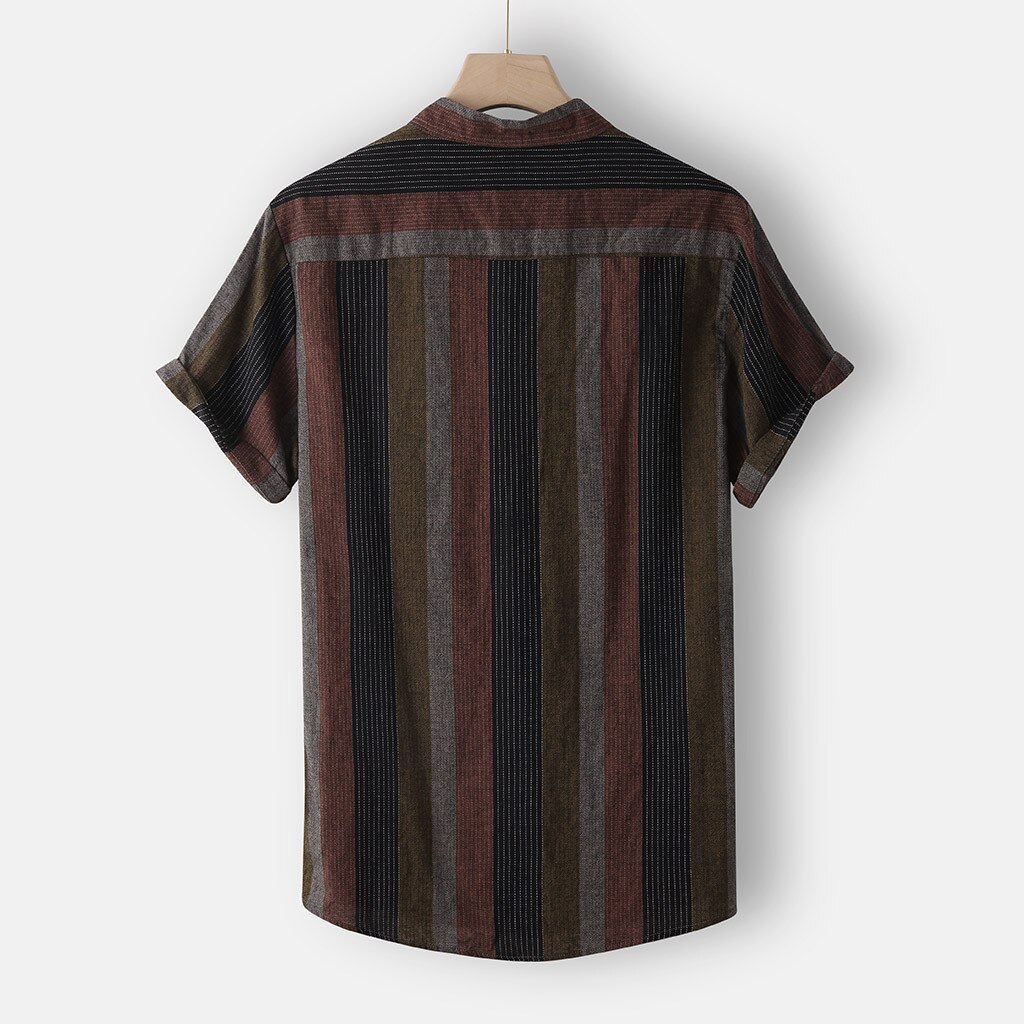 Men's shirts chemise Casual short sleeve shirt men streetwear Stand Collar Strip Print Loose Blouse Top camisa masculina