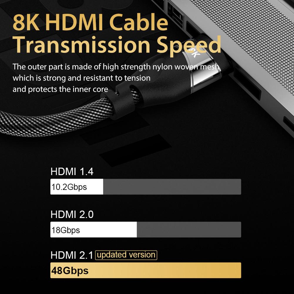 HDMI 2.1 48Gbps Ultra High Speed Video Cable High Speed Durable Video Cord 8K 7680 * 4320 High-definition Connector Cable