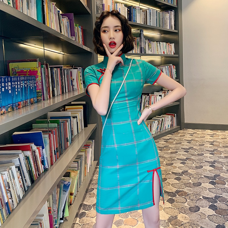 Robe qipao d'été en coton pour fille, rayures, motifs vintage
