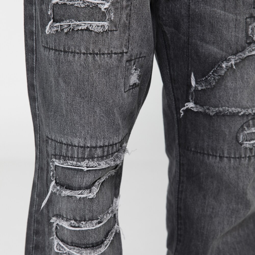 Dark Icon-pantalones vaqueros rasgados de retales para hombre, Jeans de urbana, azul y negro