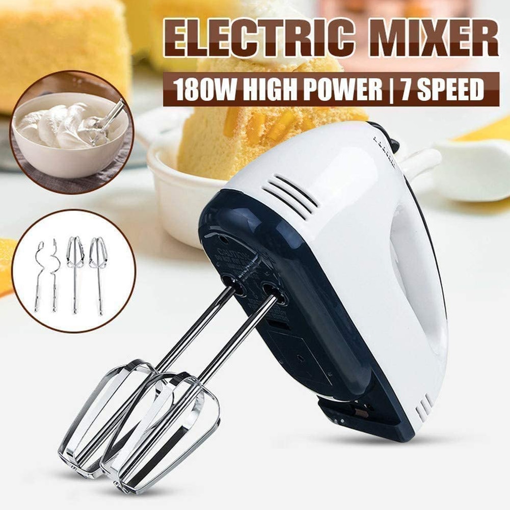 180W Stainless Steel 7 Speeds Electric Egg Mixer Beater Food Dough Blender Kitchen Cooking Portable Quick Mixing Tool