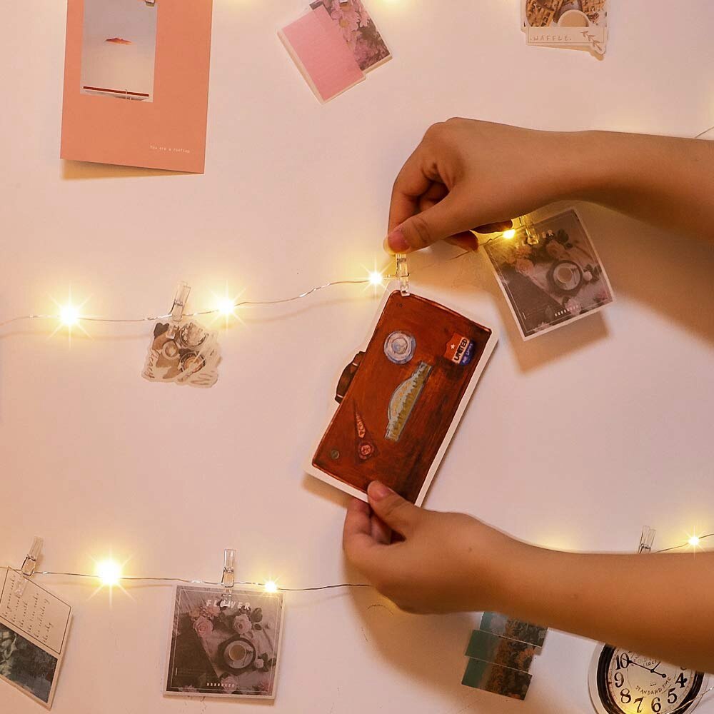 Guirnalda de luces LED con Clip para fotos, 50 luces LED de hadas, 50 Clips para colgar fotos, decoraciones de boda y pared de dormitorio