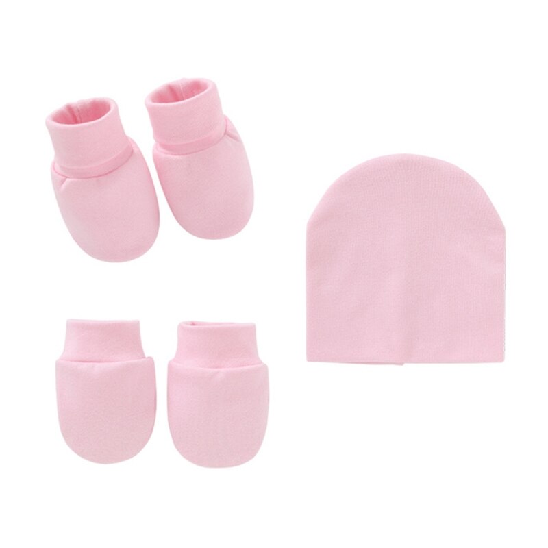 Gants en coton tricoté anti-rayures pour bébé + chapeau + couvre-pieds, ensemble de mitaines, chaussettes, bonnet: Gloves Hat Foot -J