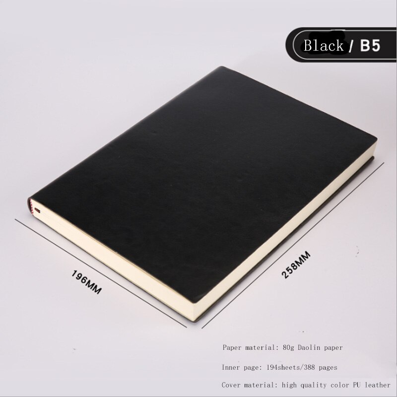 Zacht pu-leren notitieboek,  a5 a6 b5 drie maten, dik dagboek, notitieboek, effen kleur, agenda, planner, notitieblok: B5 zwarte