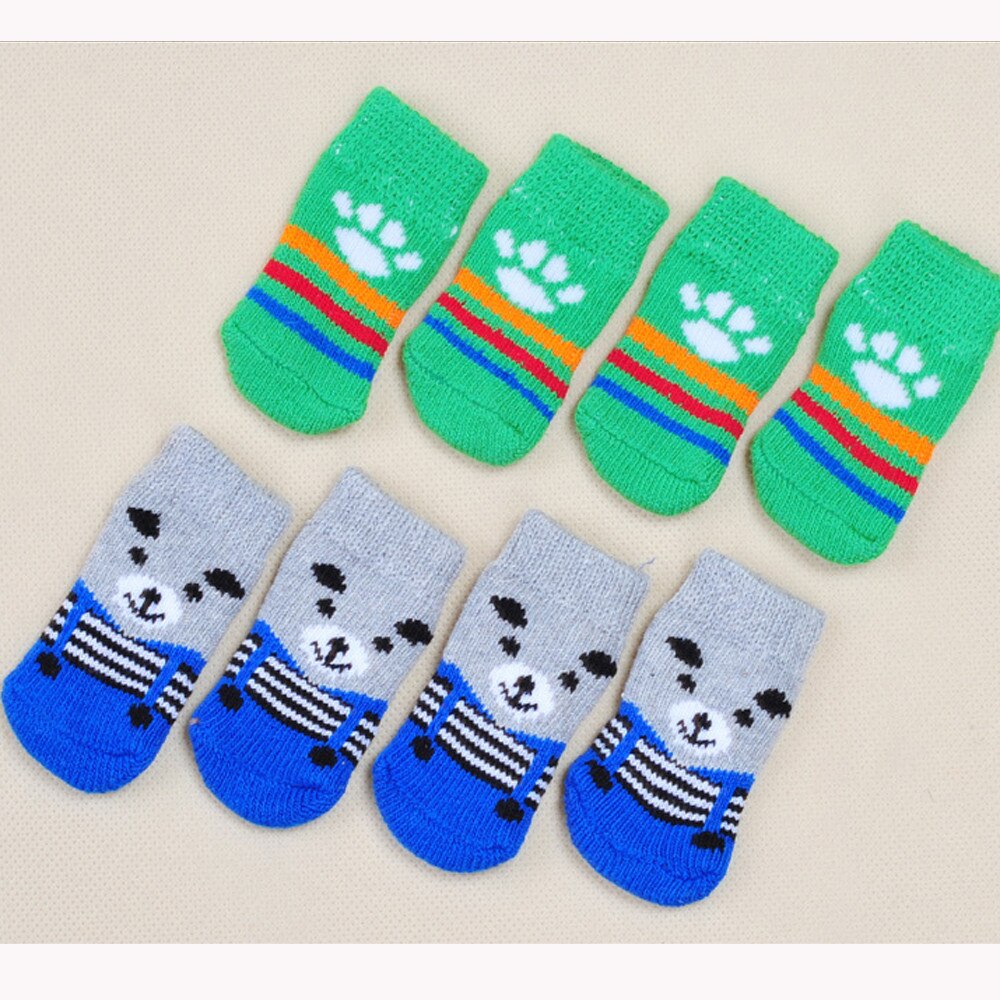 4Pcs Cute Puppy Dogs Pet Knits Socks Anti Slip Skid Bottom perrito santi-slip socks for dog antyposlizgowe skarpetki dla psa @45